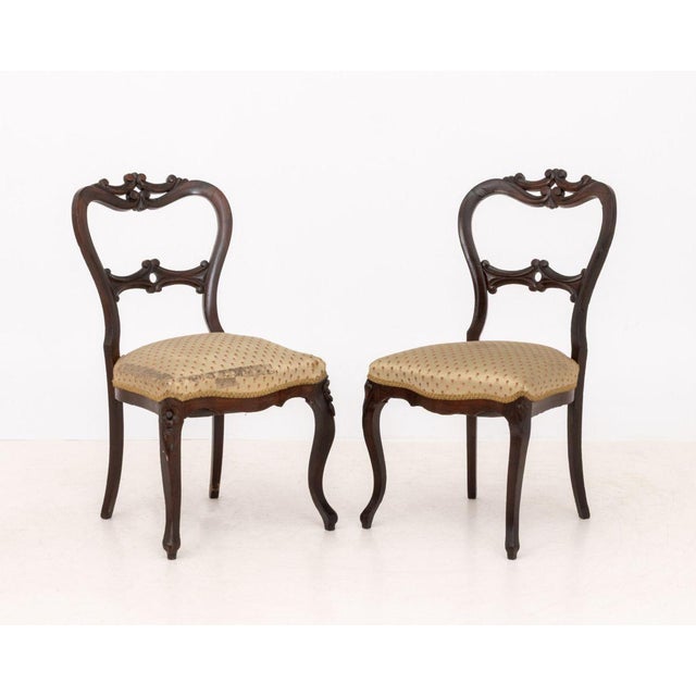 Victorian Silk Upholstered Walnut Side Chairs, 2 For Sale - Image 9 of 10