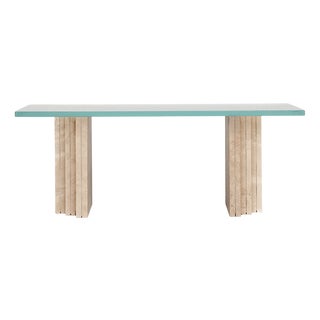 Brut Travertine Glass Coffee Table by Kiwano Concept For Sale