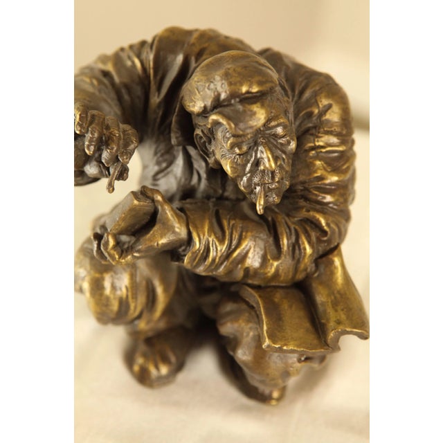Atlie Bronze Figure of an Older Man Crouching, Reading, Striking Match For Sale - Image 11 of 13