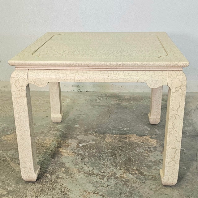 Late 20th Century Lane 1990 Ming Style Cream Enamel Crackle Finish Side Table 27" For Sale - Image 5 of 13