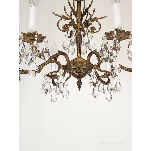 Antique 6 Light Splendid Shimmering Stately Brass Cut Lead Crystal Chandelier ~ Rewired ~ Restored ~ Rejuvenated ~ Ready to Hang ~ For Sale - Image 10 of 12