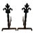 Midcentury Pair of French Fleur-De-Lis Cast Iron Fireplace Andirons For Sale