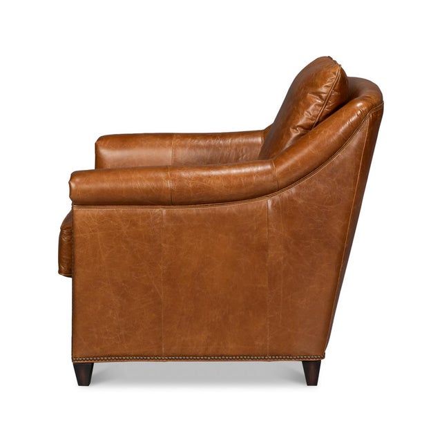 American Light Brown Leather Accent Chair For Sale - Image 3 of 10