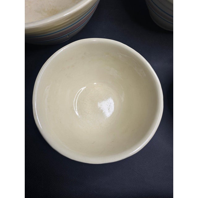 Complete Four Piece Set of Vintage Nelson McCoy Stonecraft Nesting Mixing Bowls With Pink and Blue Stripes For Sale In Portland, ME - Image 6 of 11