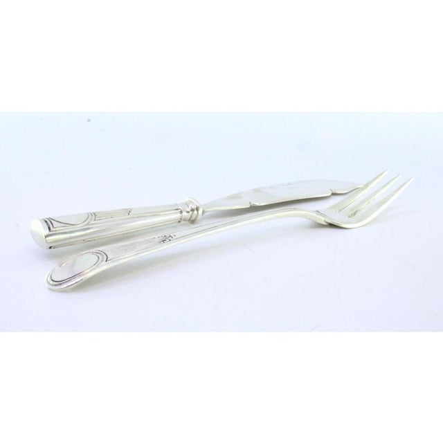 Silver Cheese Knife and Fork with Monogram Cards, Set of 2 For Sale - Image 3 of 6