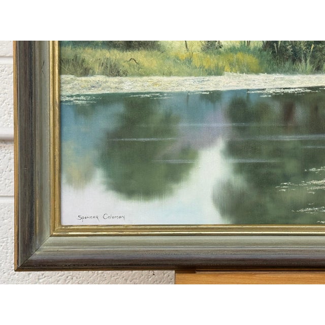 Peaceful Misty Riverside in the English Countryside with Cows & Tree Reflections Circa 1990 For Sale - Image 17 of 17