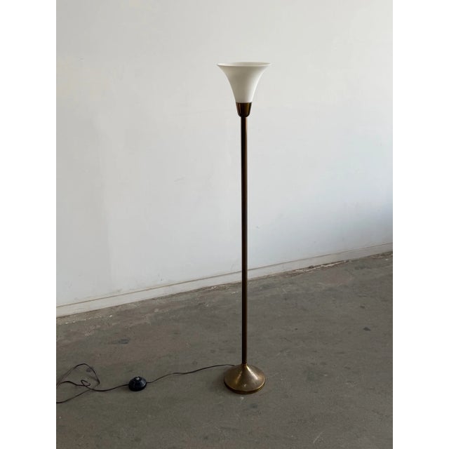 Vintage Brass Torchiere Floor Lamp For Sale In Los Angeles - Image 6 of 8