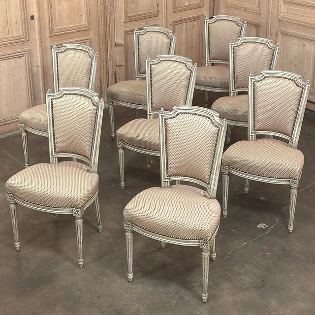 French Set of 8 French Louis XVI Painted Dining Chairs For Sale - Image 3 of 17
