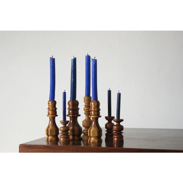 Scandinavian Wooden Candleholders, Set of 7 For Sale - Image 3 of 4