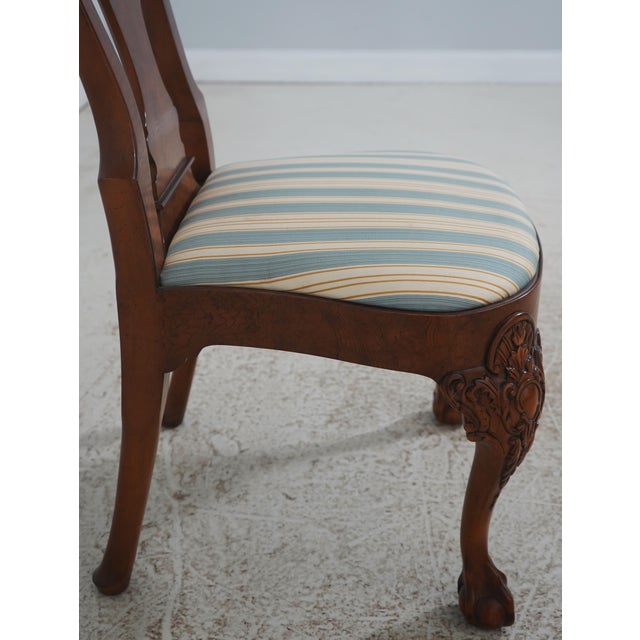 Wood Set of Eight Baker George III Chippendale Style Burl Walnut Dining Room Chairs For Sale - Image 7 of 18