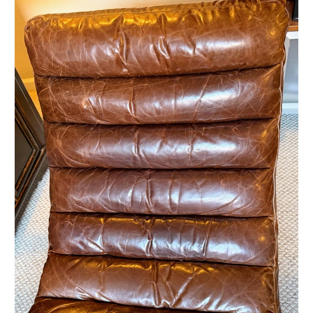 Restoration Hardware Leather Oviedo Chaise Lounge Chair in Vintage Cigar Leather With Chrome Base For Sale In Los Angeles - Image 6 of 17