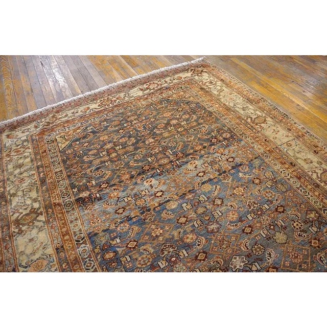 Classic Sky Blue Background With Ivory Border Geometric Floral Desing Century Persian Malayer Rug For Sale In New York - Image 6 of 7