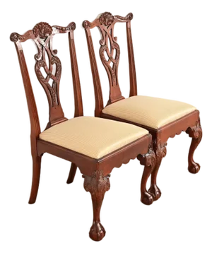 Baker Furniture Chippendale Carved Mahogany Side Chairs or Dining Chairs, Pair