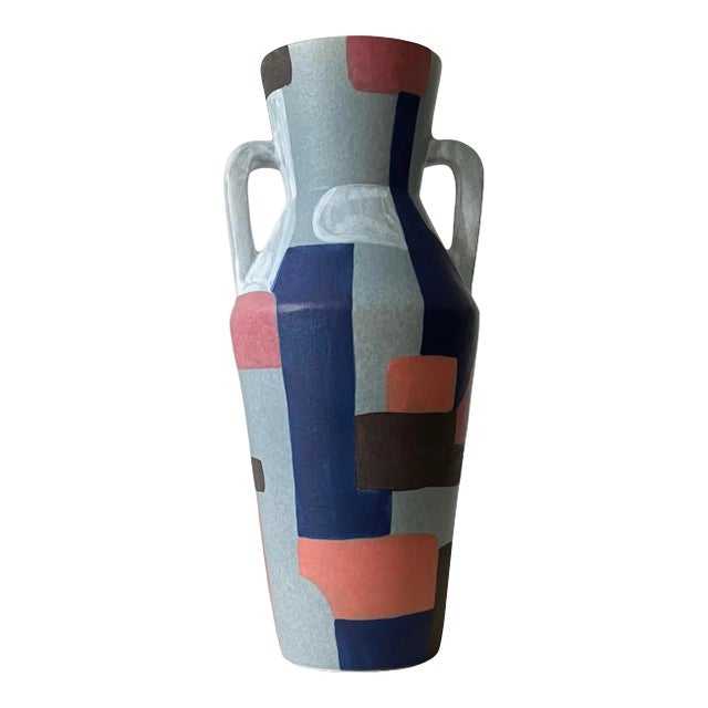 Hand-Painted Geometric Modernist Urn Vase For Sale