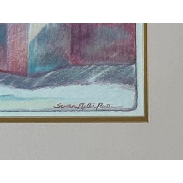 Mid 20th Century Framed Adobe House Colored Drawing, Signed For Sale - Image 4 of 6