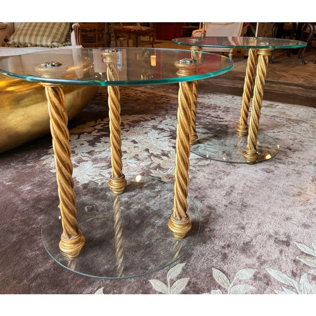 Hollywood Regency Hollywood Regency Glass and Gilt Side Tables a Pair For Sale - Image 3 of 6