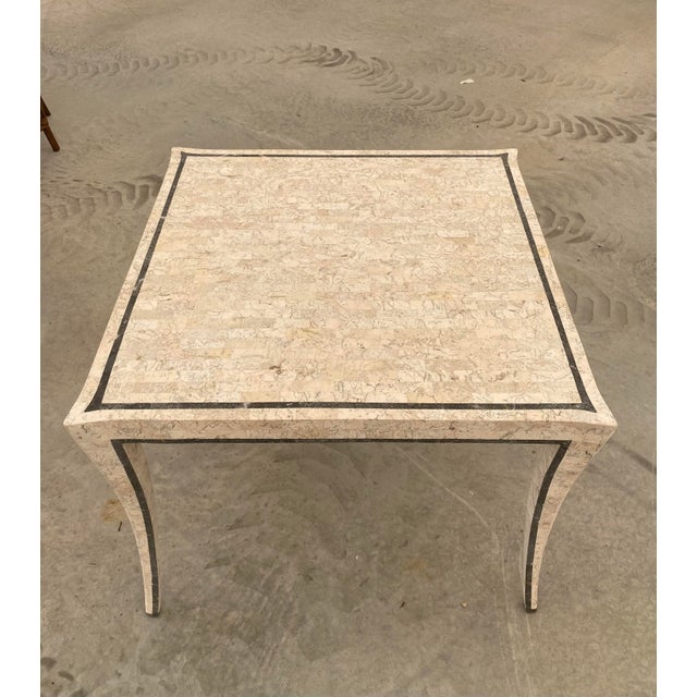 Maitland Smith Tesselated Neutral Marble Game Table With Splayed Legs, 1980s For Sale - Image 6 of 17
