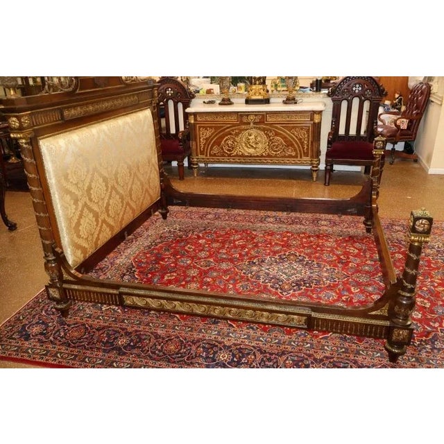 French 19th Century French Louis XV Style Bronze Mounted Mahogany European King Bed For Sale - Image 3 of 17