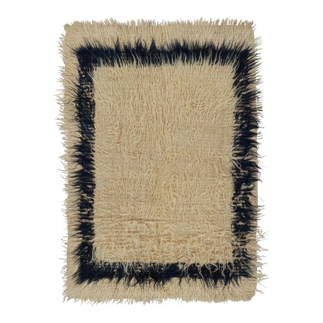 1950s Vintage Tulu Shag Rug With Neutral Geometric Patterns For Sale