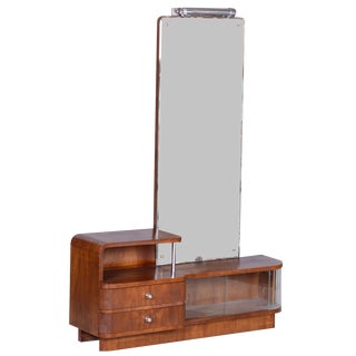 Art Deco Dressing Mirro in Glass & Walnut attributed to R. Slezak, Czech, 1930s For Sale