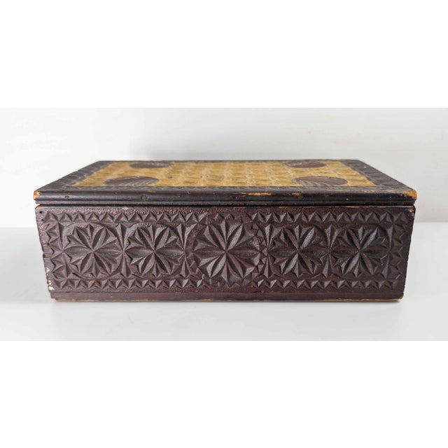18th or 19th Century American Folk Art Chip Carved Polychrome Box For Sale In New York - Image 6 of 18