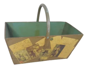Victorian Postcard Decoupaged Wooden Tote Basket