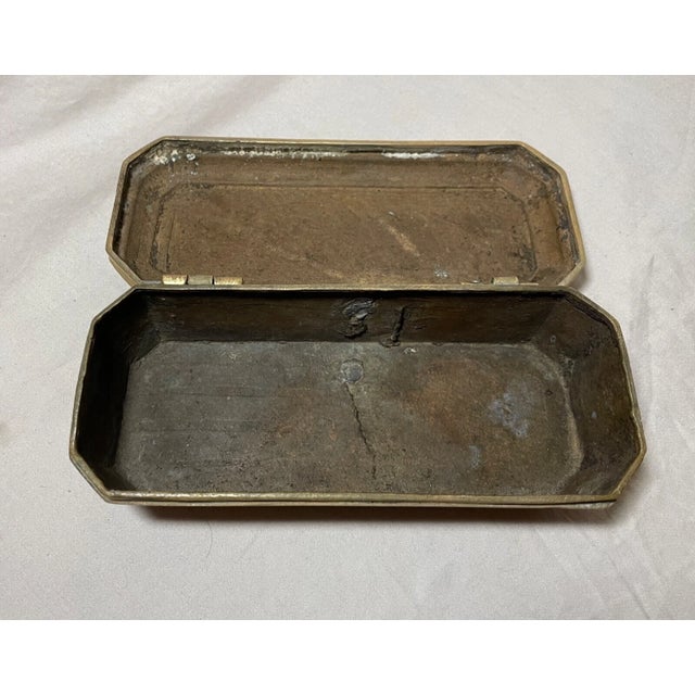 Metal Antique 19th Century Ornate Relief Brass French Tobacco Snuff Box Jar For Sale - Image 7 of 8