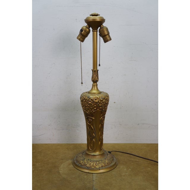 Antique Charles Parker Art Nouveau Two Light Slag Glass Table Lamp 25" For Sale - Image 16 of 18