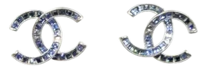 Chanel Silver CC Blue Princess Crystal Piercing Earrings, A Pair