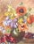 A stunning vintage original floral oil painting, beautifully capturing a vibrant bouquet of poppies, clematis, and garden...