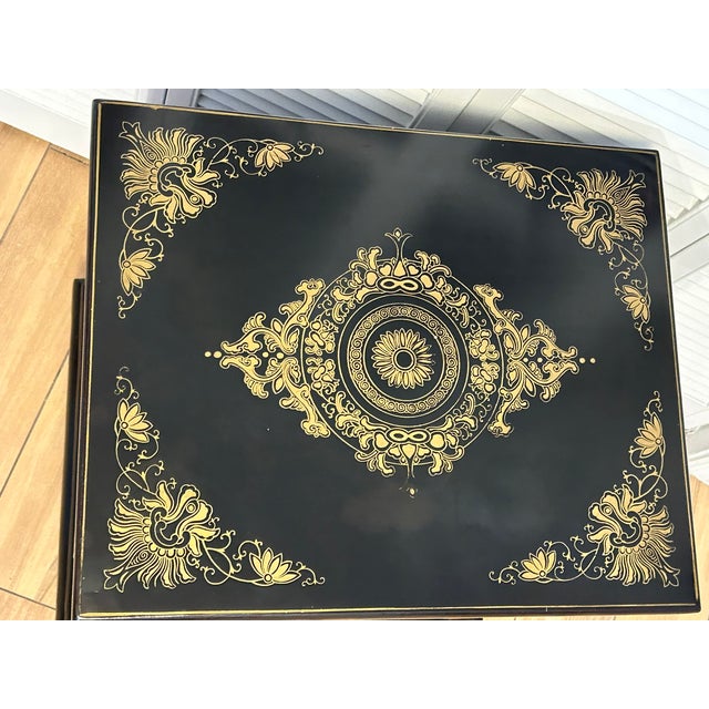 Late 20th Century Chinese Lacquered Hardstone & Soapstone Inlay Chinoiserie Cabinet Bird & Floral Motif For Sale In Tampa - Image 6 of 9