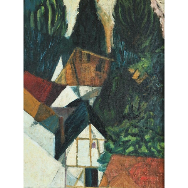 Green 1975 Modernist 'Cubist Hillside' Vintage Swedish Landscape Oil Painting, Framed For Sale - Image 8 of 10