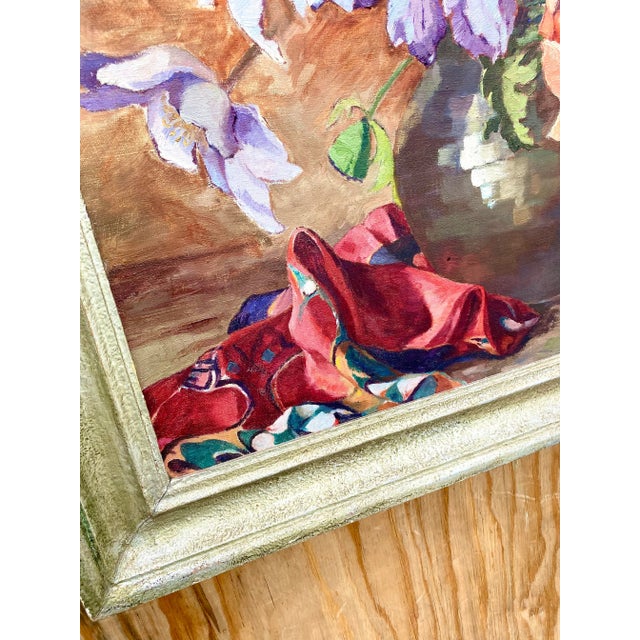 Paint Midcentury Signed Original Floral Oil Painting For Sale - Image 7 of 12