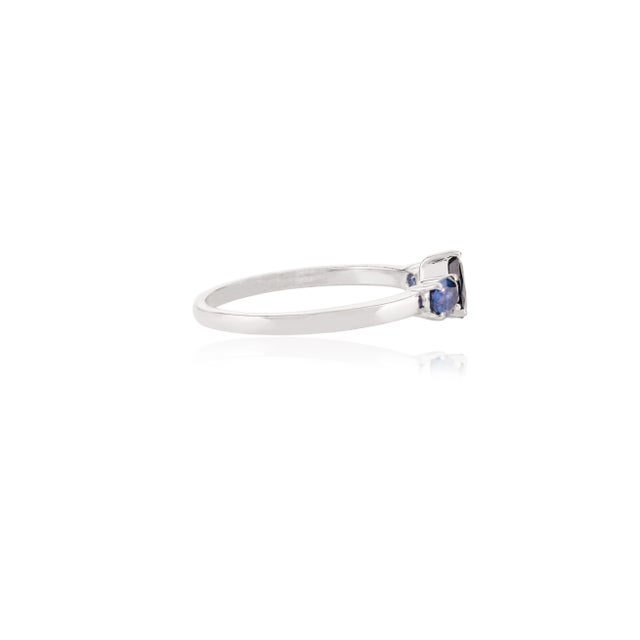 Not Yet Made - Made To Order 14k White Gold Three Stone Royal Blue Sapphire Ring Size 7 For Sale - Image 5 of 11
