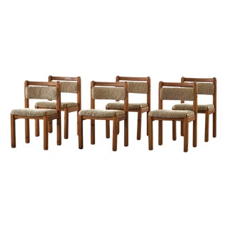 Vintage Danish Brutalist Dining Chairs in Pine and Lambswool, 1970s, Set of 6 For Sale
