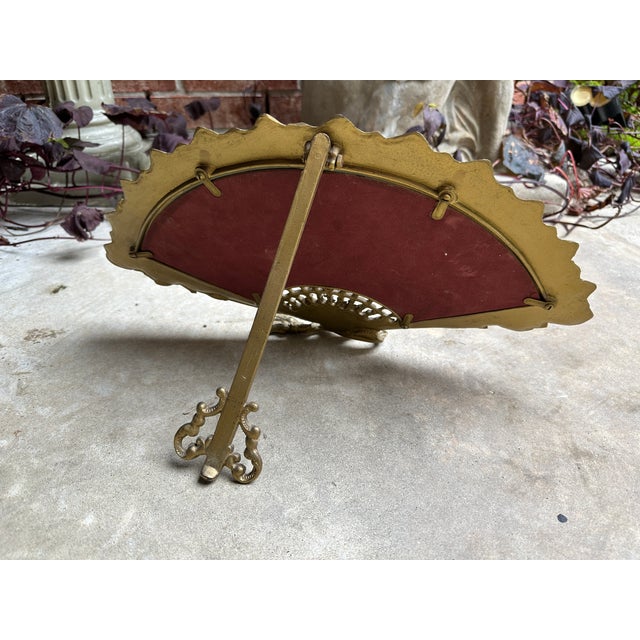 Antique Victorian Style Art Nouveau Brass Fan Vanity Mirror For Sale In Houston - Image 6 of 8