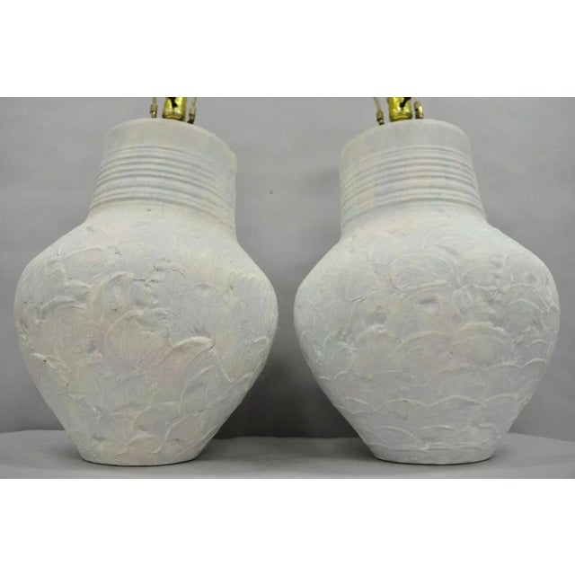 Vintage Postmodern Beach House Ceramic Plaster White Bulbous Table Lamps, a Pair For Sale - Image 11 of 11