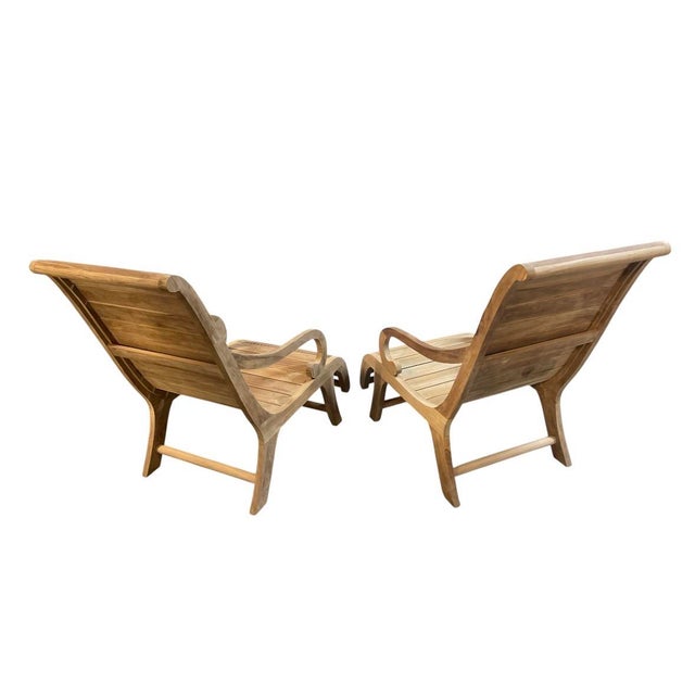 Pair of Vintage Solid Teak Sculptural Steamer-Style Chaise Lounge Chairs For Sale - Image 4 of 12