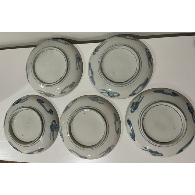 Antique Colored Japanese Plates - 6 - Blue & White, Burgundy, Light Green and Gold For Sale - Image 14 of 18