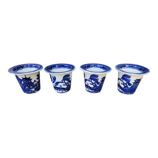 Antique Victorian Blue Willow Flower Pots - Set of 4 For Sale