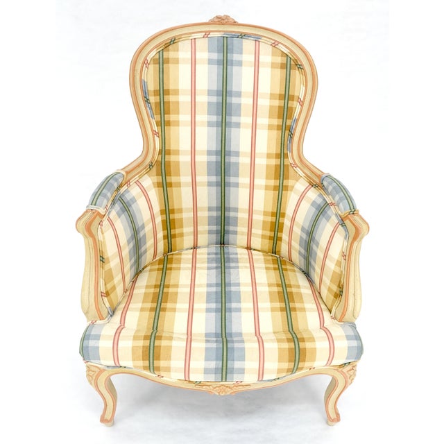 Funky Upholstery Painted & Carved Frame French Ballon Back Arm Lounge Chair MINT