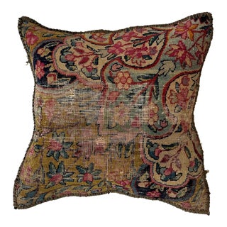 Pillow W/Antique Persian Rug Fragment, 1'4" X 1'4" For Sale