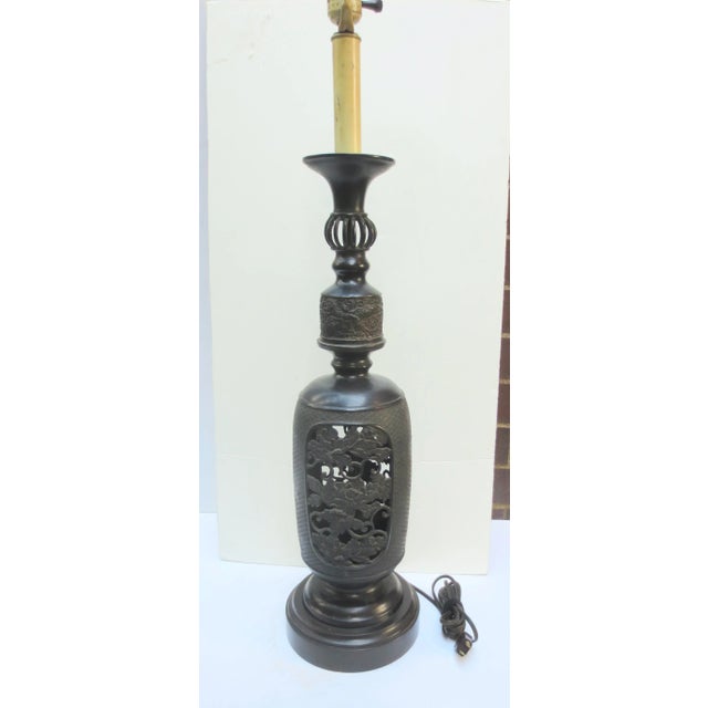 Mid-Century Modern Antique Japanese Bronze Candlestick Electrified For Sale - Image 3 of 11