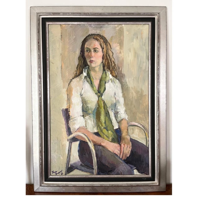Thea Dupays, Large Portrait of a Female Subject, 20th Century, Oil on Canvas For Sale - Image 3 of 8