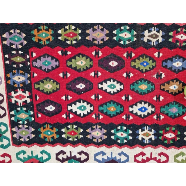 Vintage Kelim bohemian wall hanging Boho rug '50 Hand-knotted Kelim Very colorful pattern that is typical for that time....