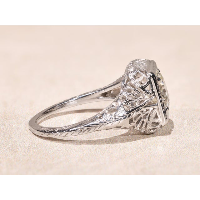 Metal The Rebecca: Ladies 18 Karat White Gold Filigree engagement ring set with 1.30 Carat European Cut Diamond For Sale - Image 7 of 13