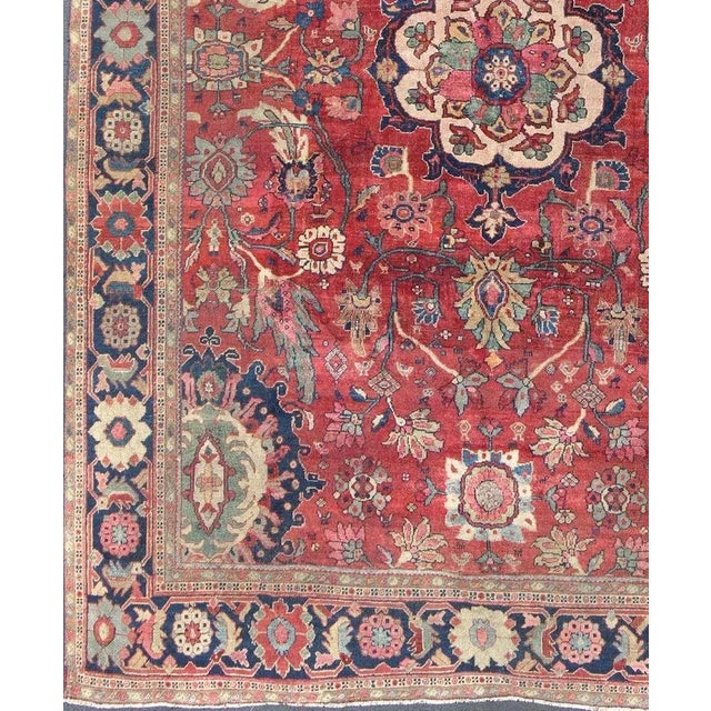 Tribal Antique Persian Sultanabad Rug in Red, Blue, Green and Large Scale Florals For Sale - Image 3 of 13