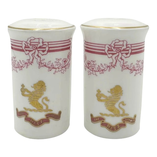 Vintage Hotel Ritz London Porcelain Royal Doulton Salt & Pepper Shakers- A Pair For Sale