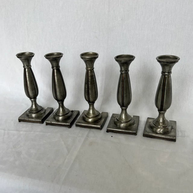 1990s Italian Hand-Molded Pewter Candle Sticks - Set of 5 For Sale - Image 10 of 11