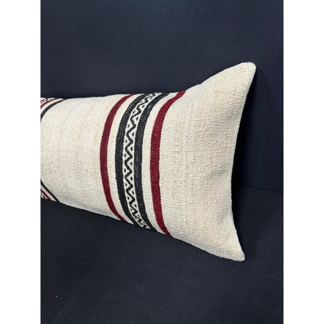 Turkish Hemp Pillow Cushion Natural Beige Black Cushion Cover 14"x45" For Sale - Image 4 of 4